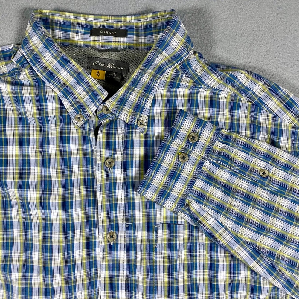 Eddie Bauer Travex Shirt Mens L Tall Classic‎ Fit Long Sleeve Button Down Plaid
